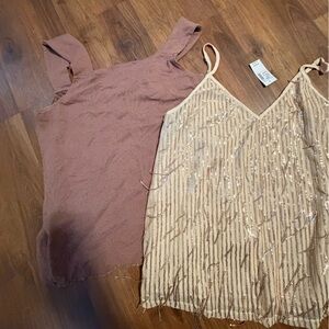 Light maroon and Sequin Beige Tank Tops